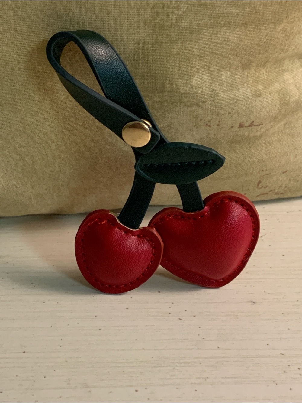 PVC Leather Cherry Heart Keychain Bag Charm